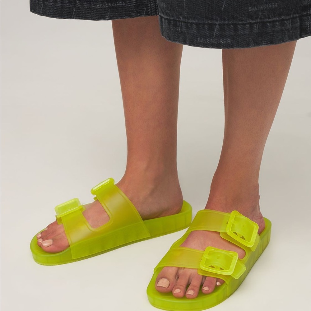 Balenciaga Women Mallorca Rubber Dual-Buckle Slide Sandals,size 8